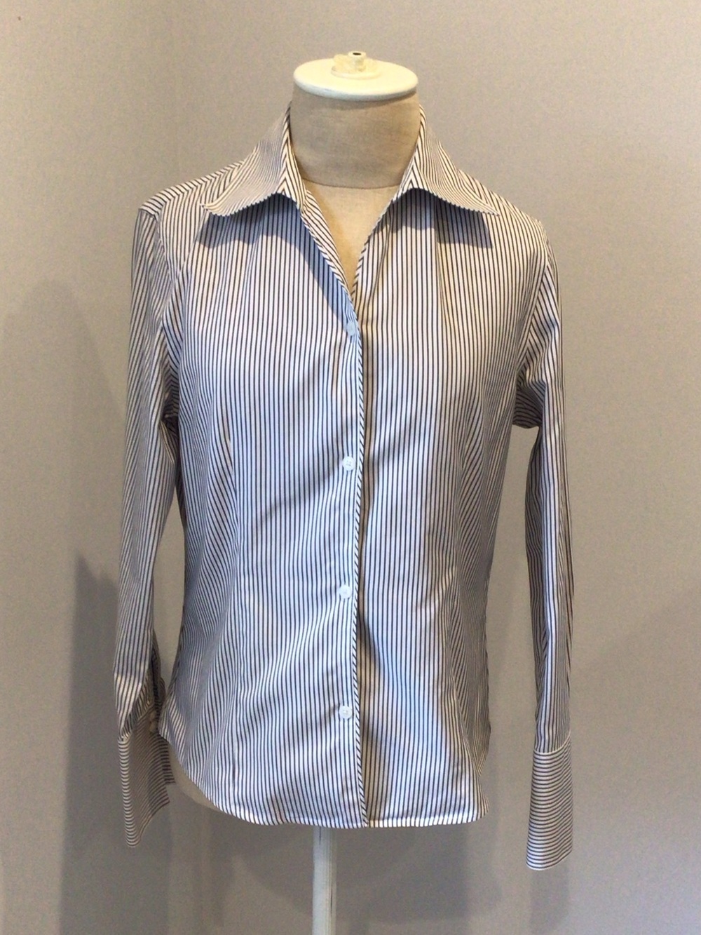 Kasper Slim Fit White Shirt with Blue Pinstripes
